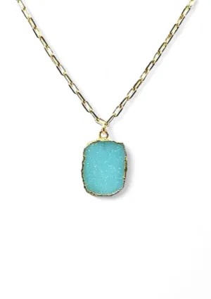 Aqua Druzy Rectangle Necklace