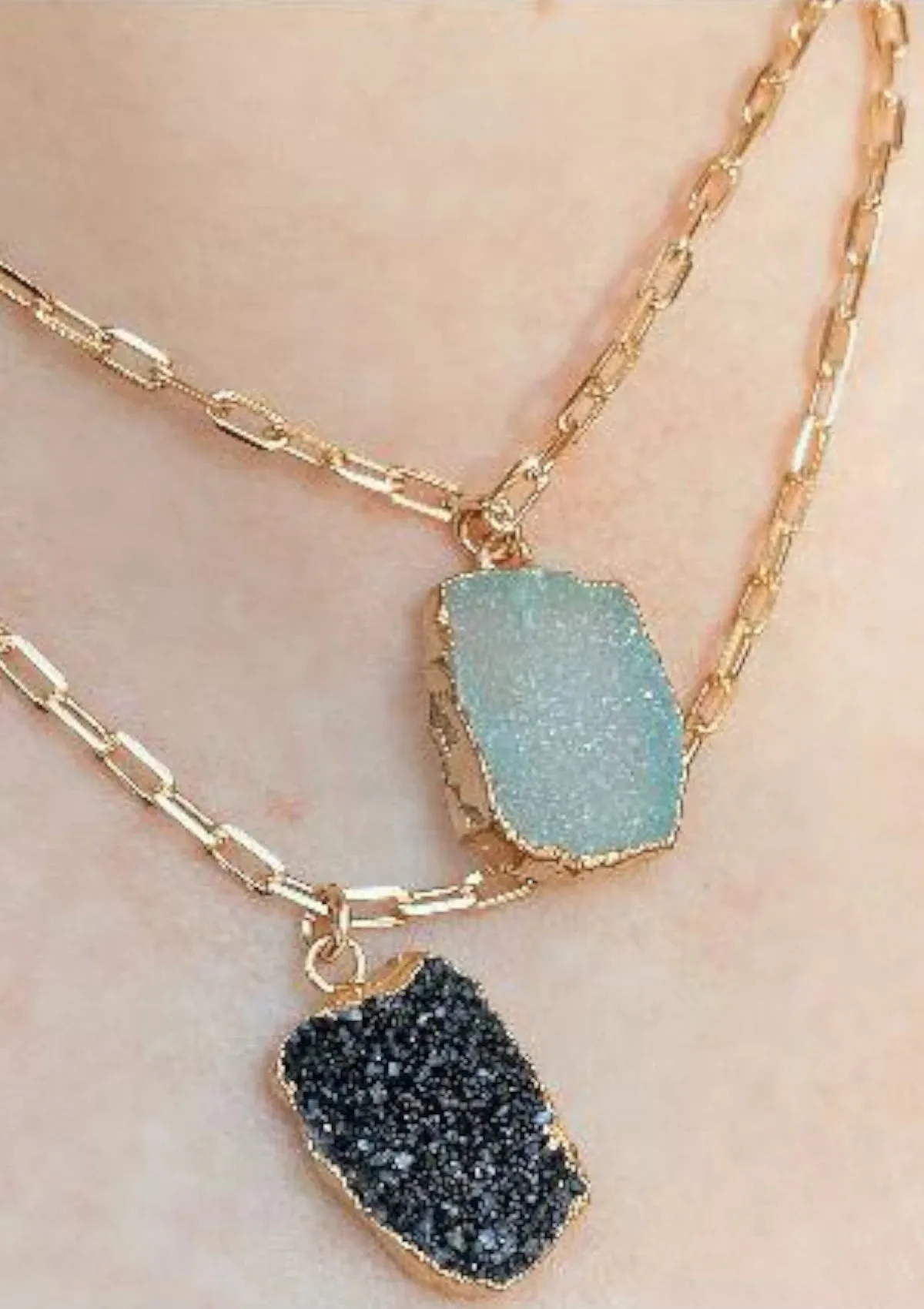 Aqua Druzy Rectangle Necklace
