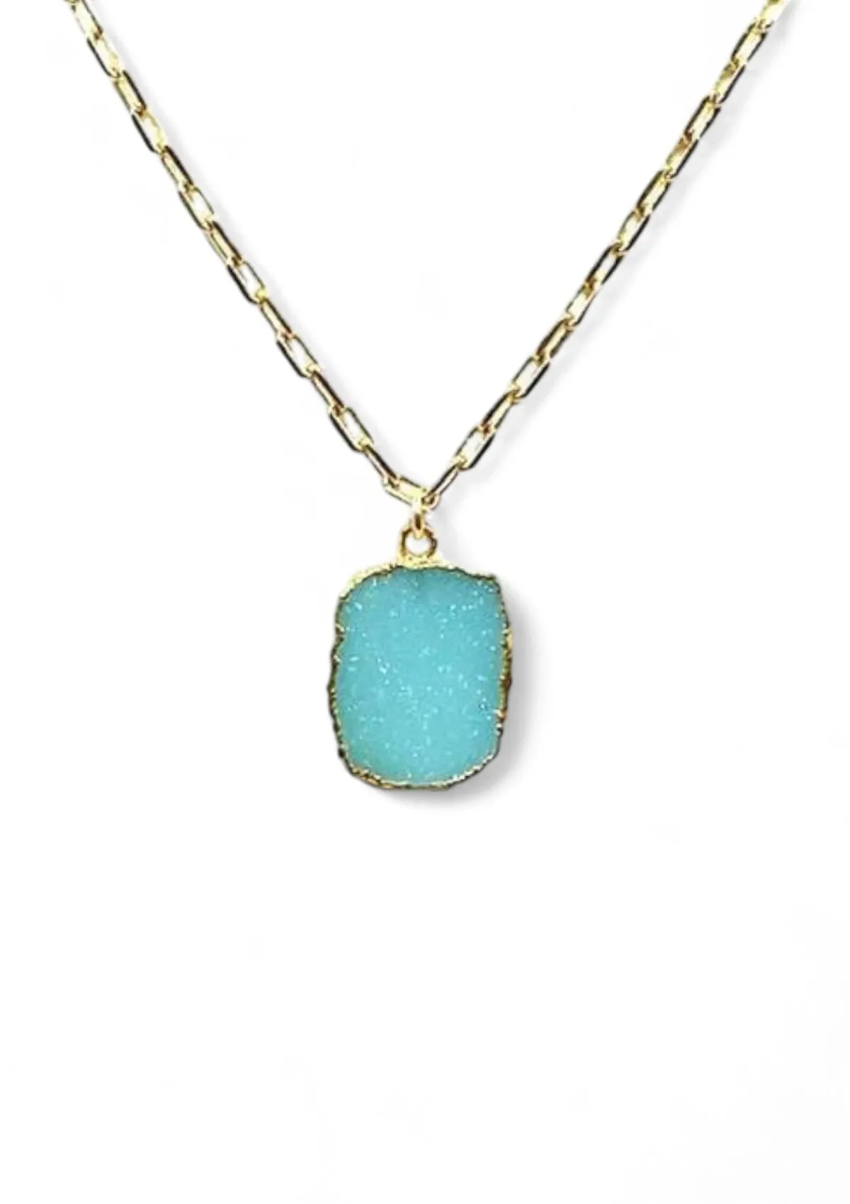 Aqua Druzy Rectangle Necklace