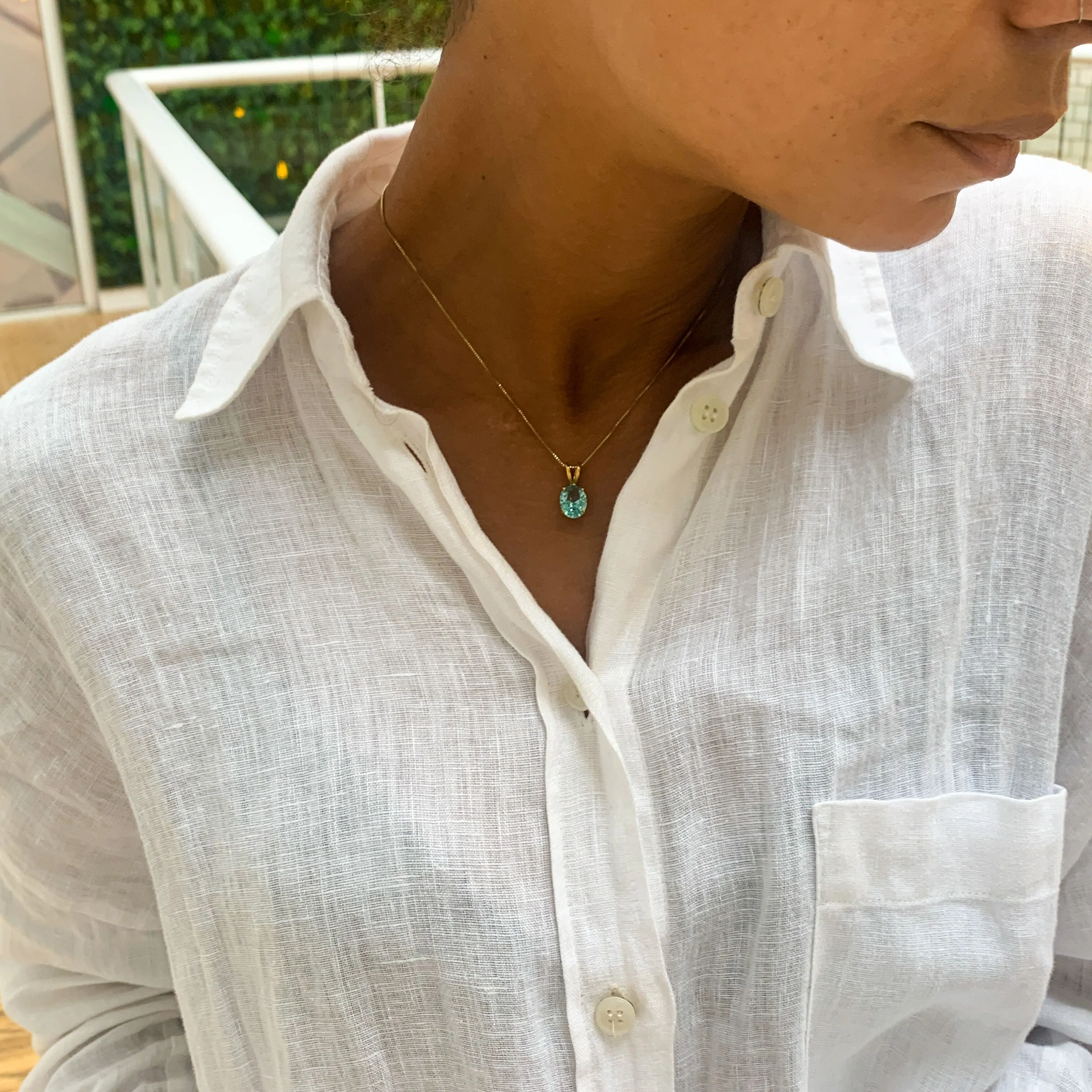 Aquamarine Pendant - Classic Blue Necklace - Vintage Oval Necklace