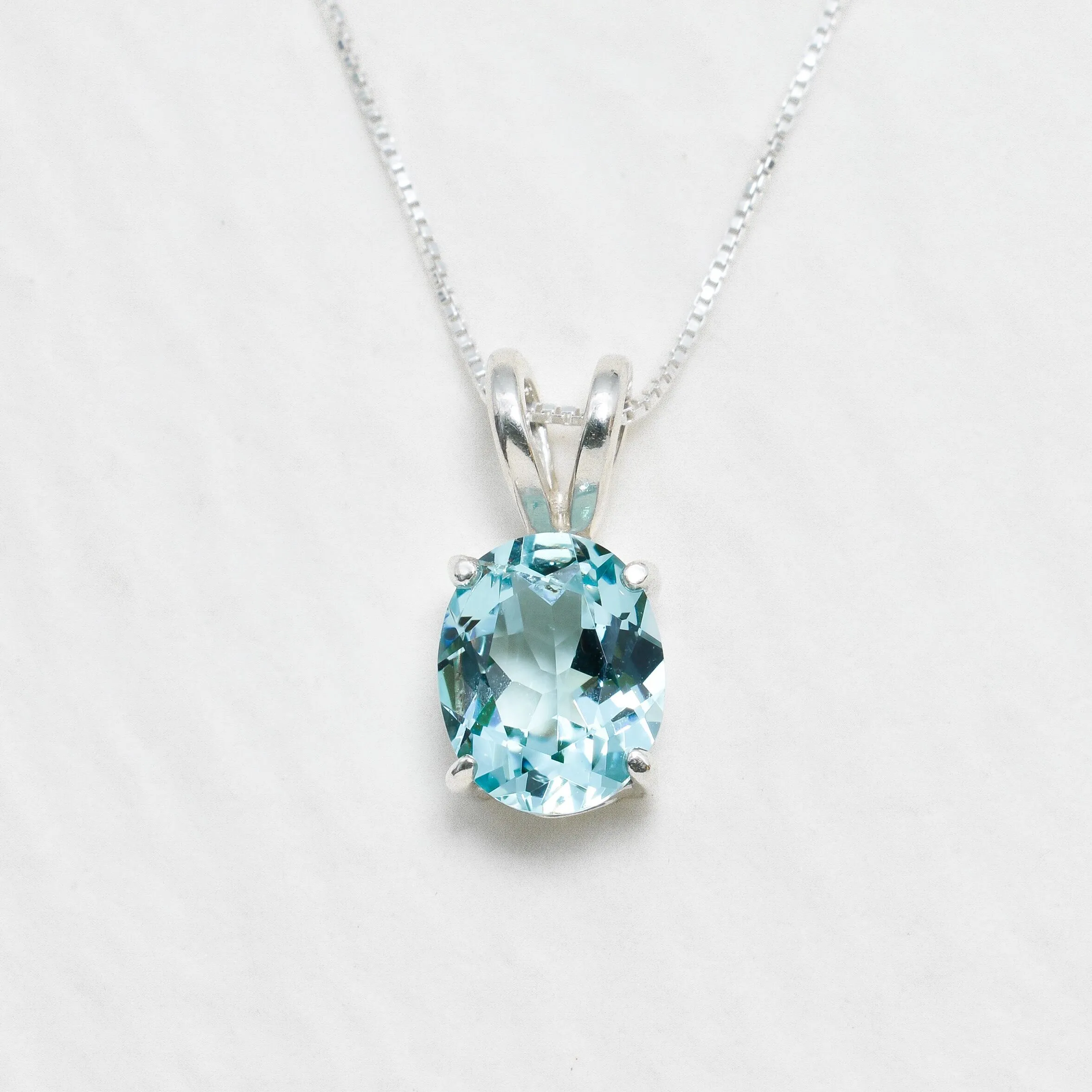 Aquamarine Pendant - Classic Blue Necklace - Vintage Oval Necklace