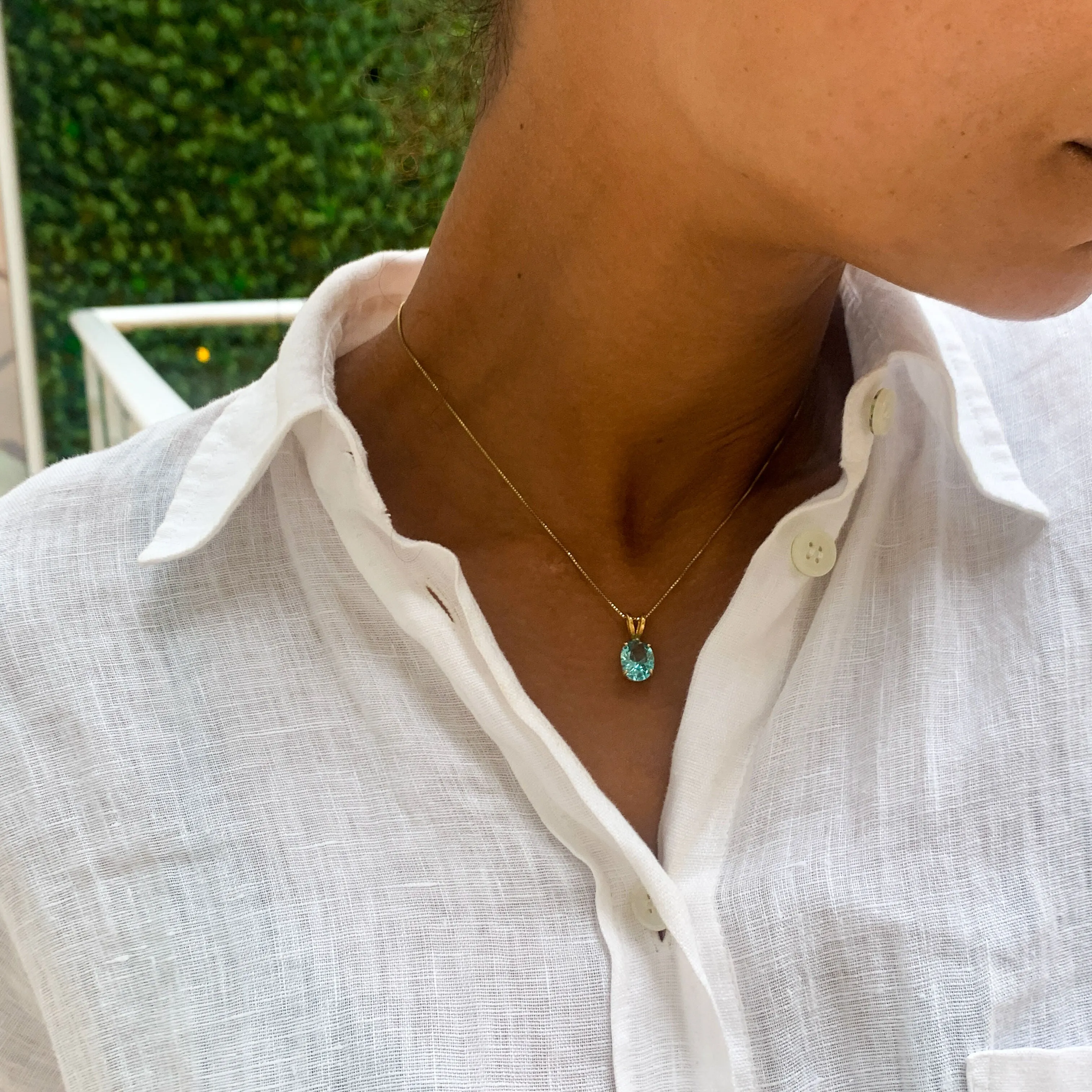 Aquamarine Pendant - Classic Blue Necklace - Vintage Oval Necklace
