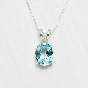 Aquamarine Pendant - Classic Blue Necklace - Vintage Oval Necklace