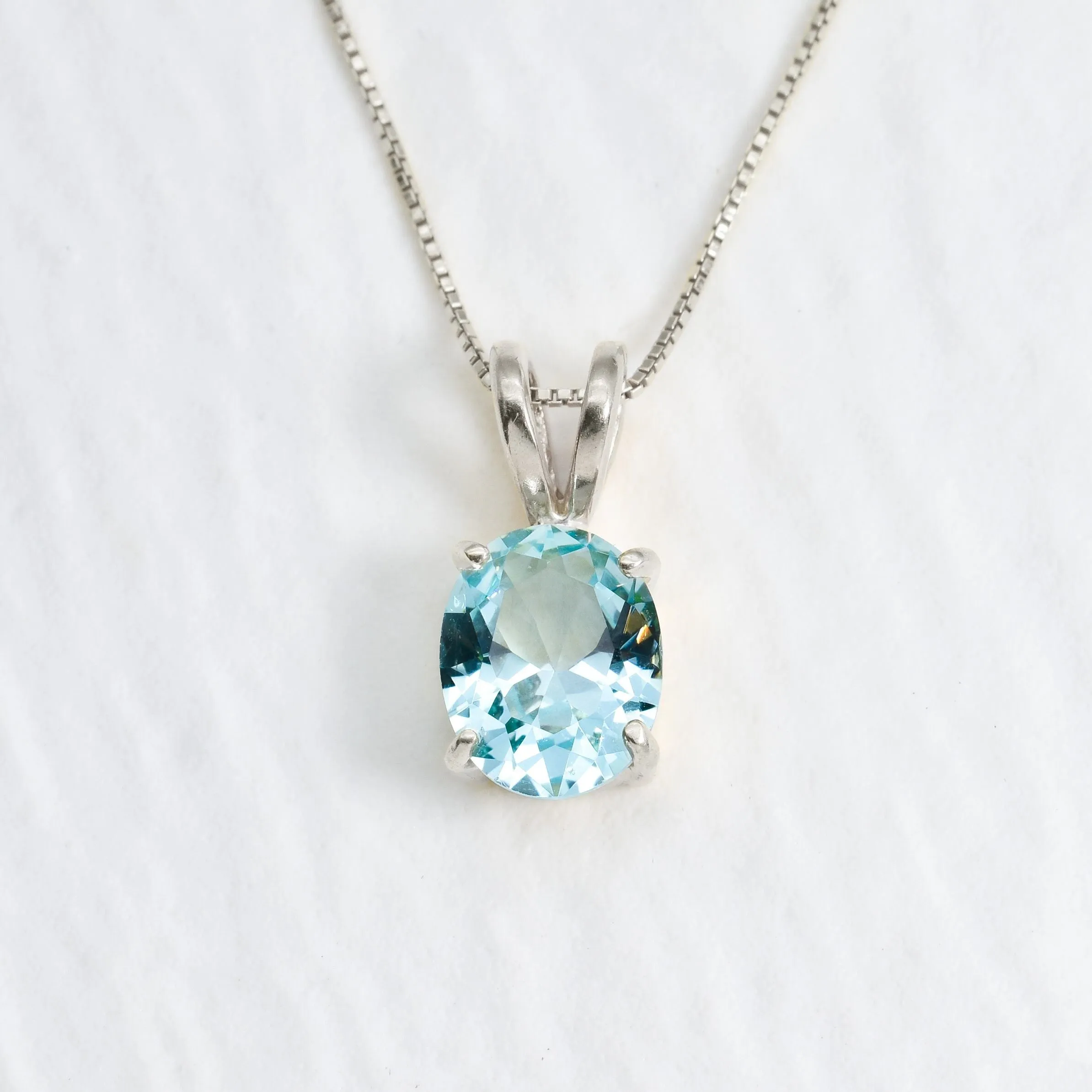 Aquamarine Pendant - Classic Blue Necklace - Vintage Oval Necklace