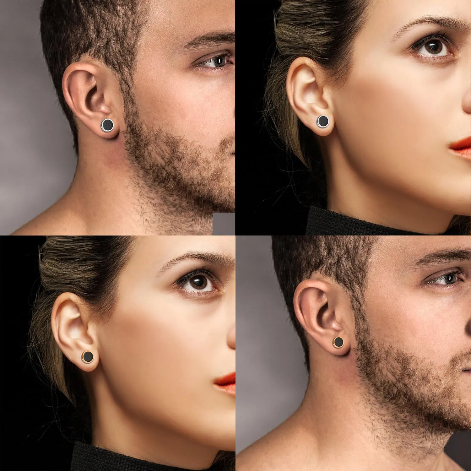 Aroncent Stud Earrings for Men Women Fake Gauge Fake Earrings Stainless Steel Earrings 8MM Rosegold