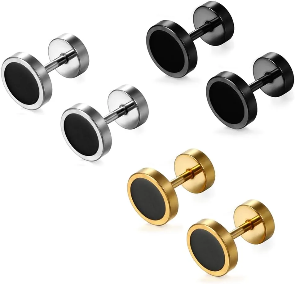 Aroncent Stud Earrings for Men Women Fake Gauge Fake Earrings Stainless Steel Earrings 8MM Rosegold