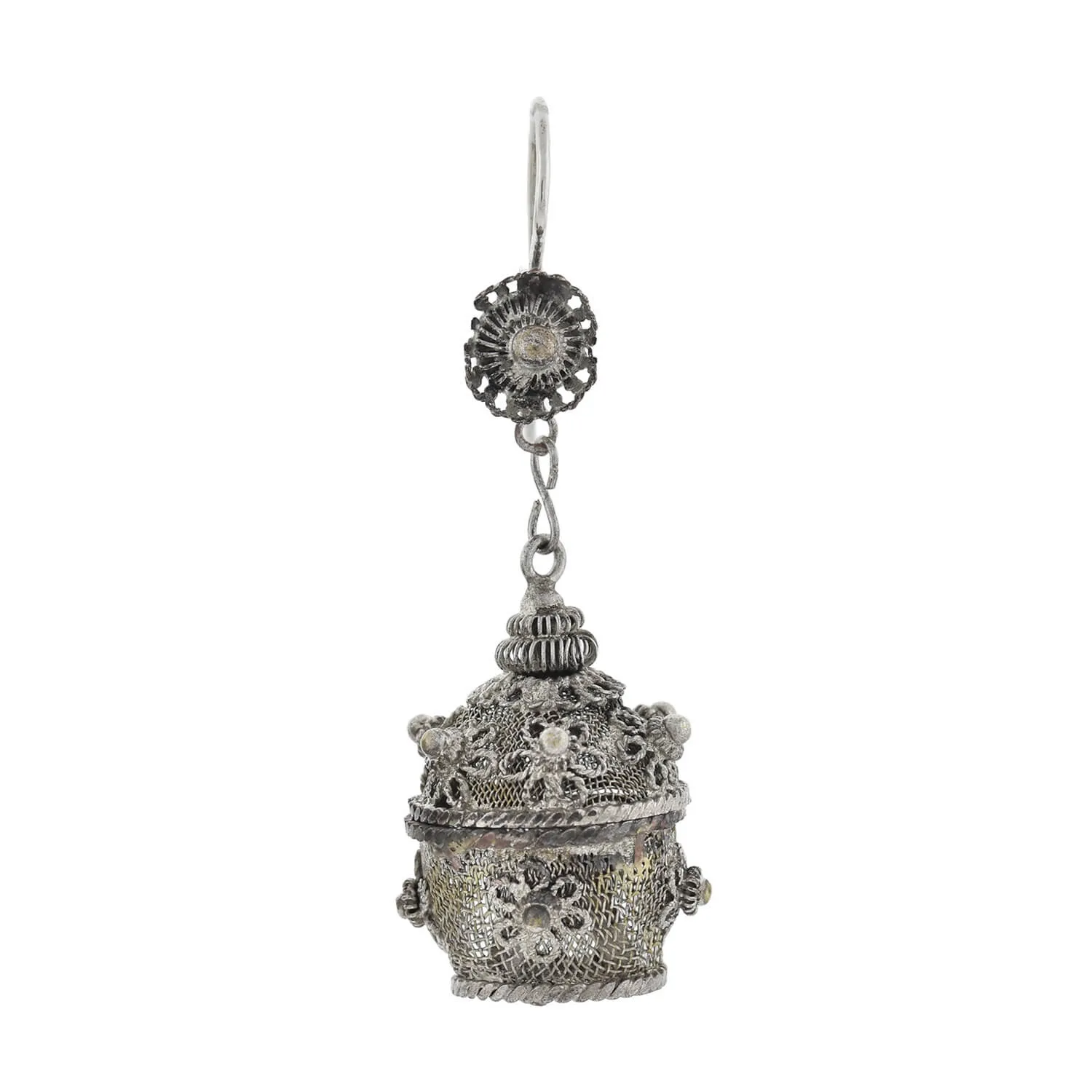 Art Deco Chinese Silver Plated Vinaigrette Basket Earrings