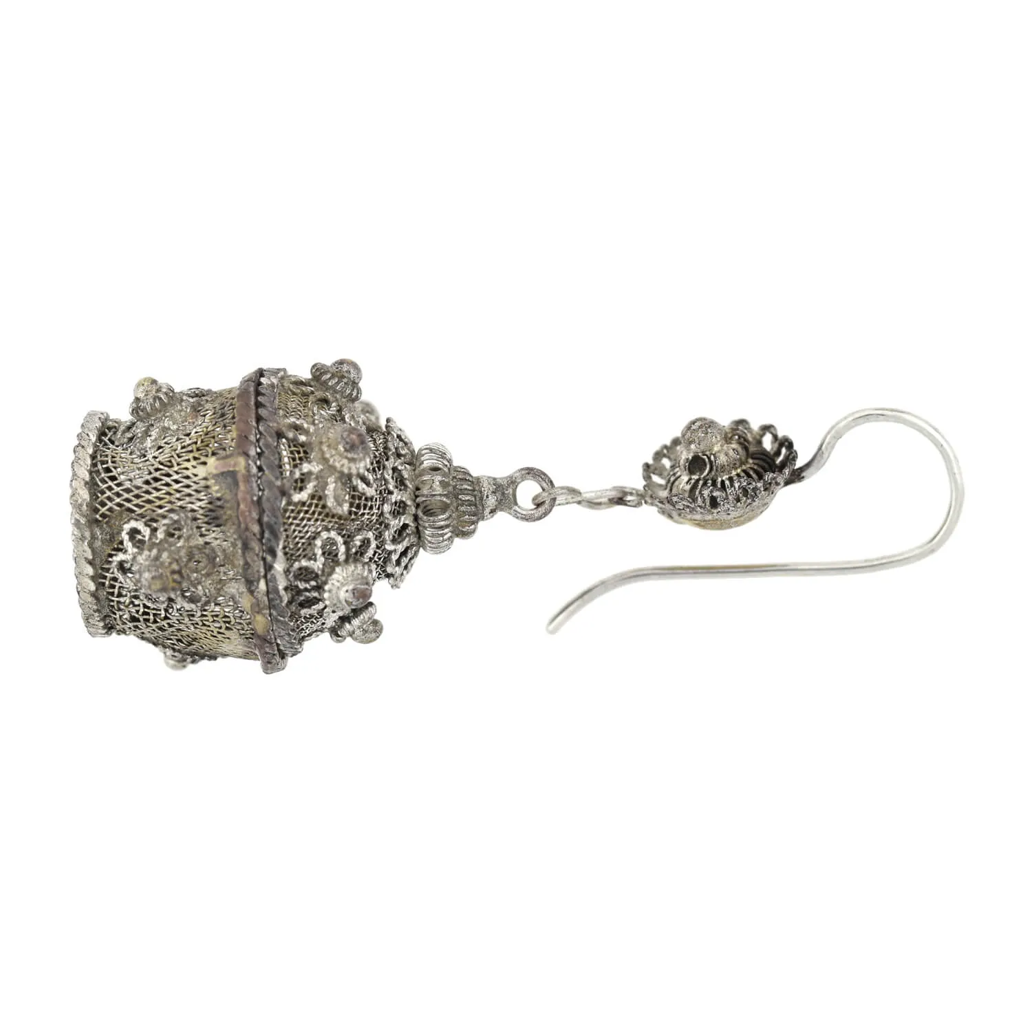 Art Deco Chinese Silver Plated Vinaigrette Basket Earrings