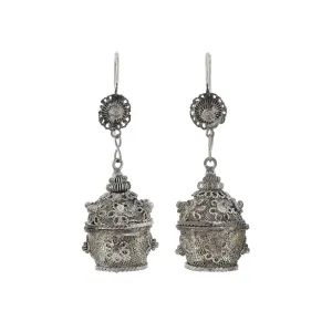 Art Deco Chinese Silver Plated Vinaigrette Basket Earrings
