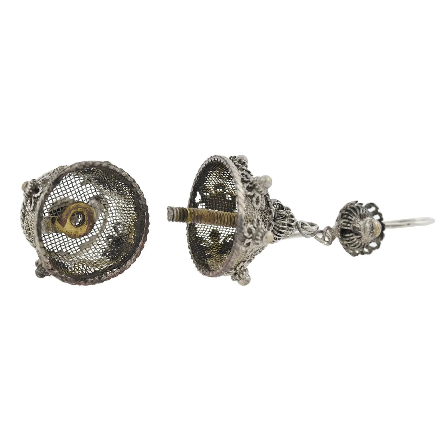 Art Deco Chinese Silver Plated Vinaigrette Basket Earrings