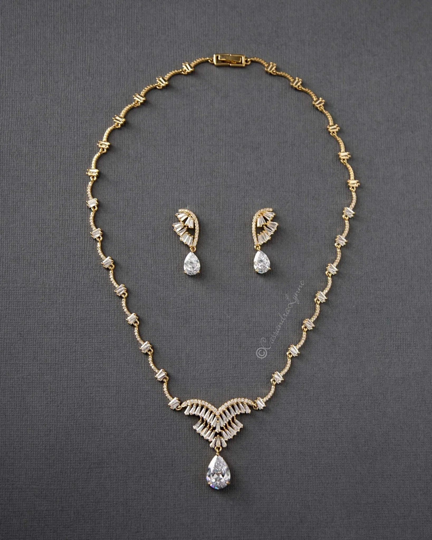 Art Deco CZ Wedding Necklace Set