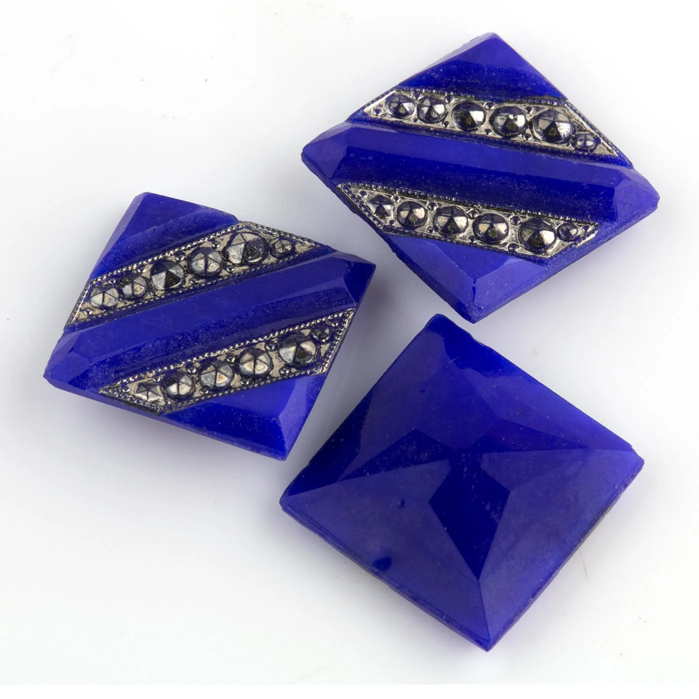 Art Deco Square Cabochon,blue, marcasite effect glass.Czech. 12mm. Pkg 1. b5-419