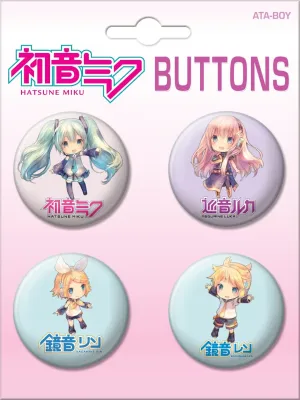 Ata-Boy Hatsune Miku Chibi Characters Set of 4 1.25" Collectible Buttons