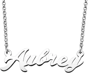 Aubrey Name Necklace Custom Personalized in Silver Plate Gift for Women Couple