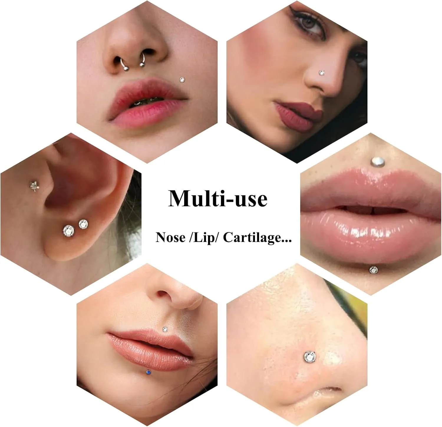 Aumeo 20G 18G 16G Threadless Push in Nose Rings Studs Surgical Steel Labret Jewelry Monroe Lip Rings Studs Medusa Ashley Piercing Jewelry for Women