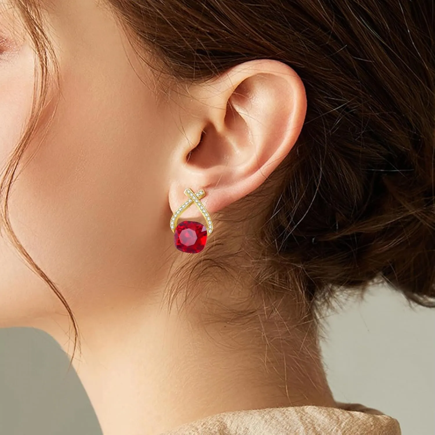 Austrian Crystal Drop Dangle Earrings | Plated 18K/Rose Gold Zircon Gemstone Birthstone Hanging Dangly Stud Earrings Jewelry Gift for Wife Mom Daughter Girlfriend