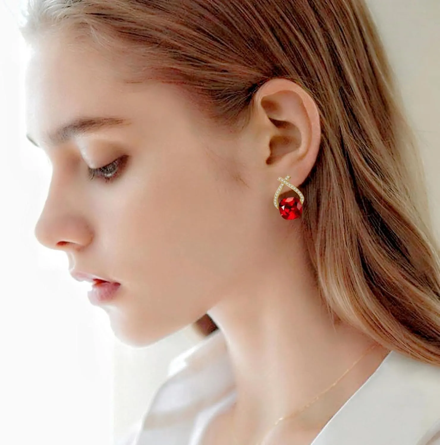 Austrian Crystal Drop Dangle Earrings | Plated 18K/Rose Gold Zircon Gemstone Birthstone Hanging Dangly Stud Earrings Jewelry Gift for Wife Mom Daughter Girlfriend