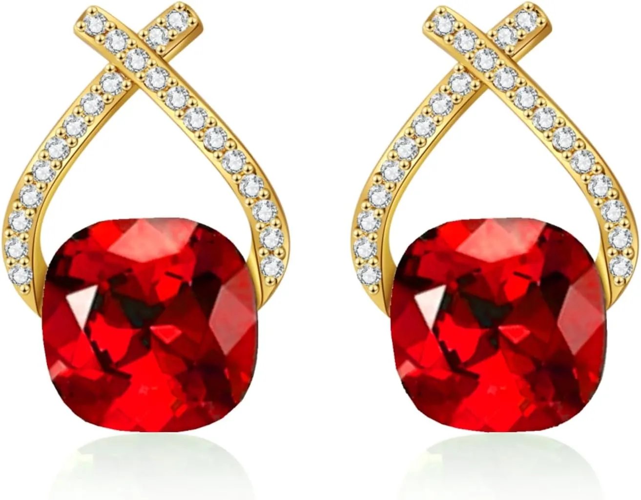 Austrian Crystal Drop Dangle Earrings | Plated 18K/Rose Gold Zircon Gemstone Birthstone Hanging Dangly Stud Earrings Jewelry Gift for Wife Mom Daughter Girlfriend