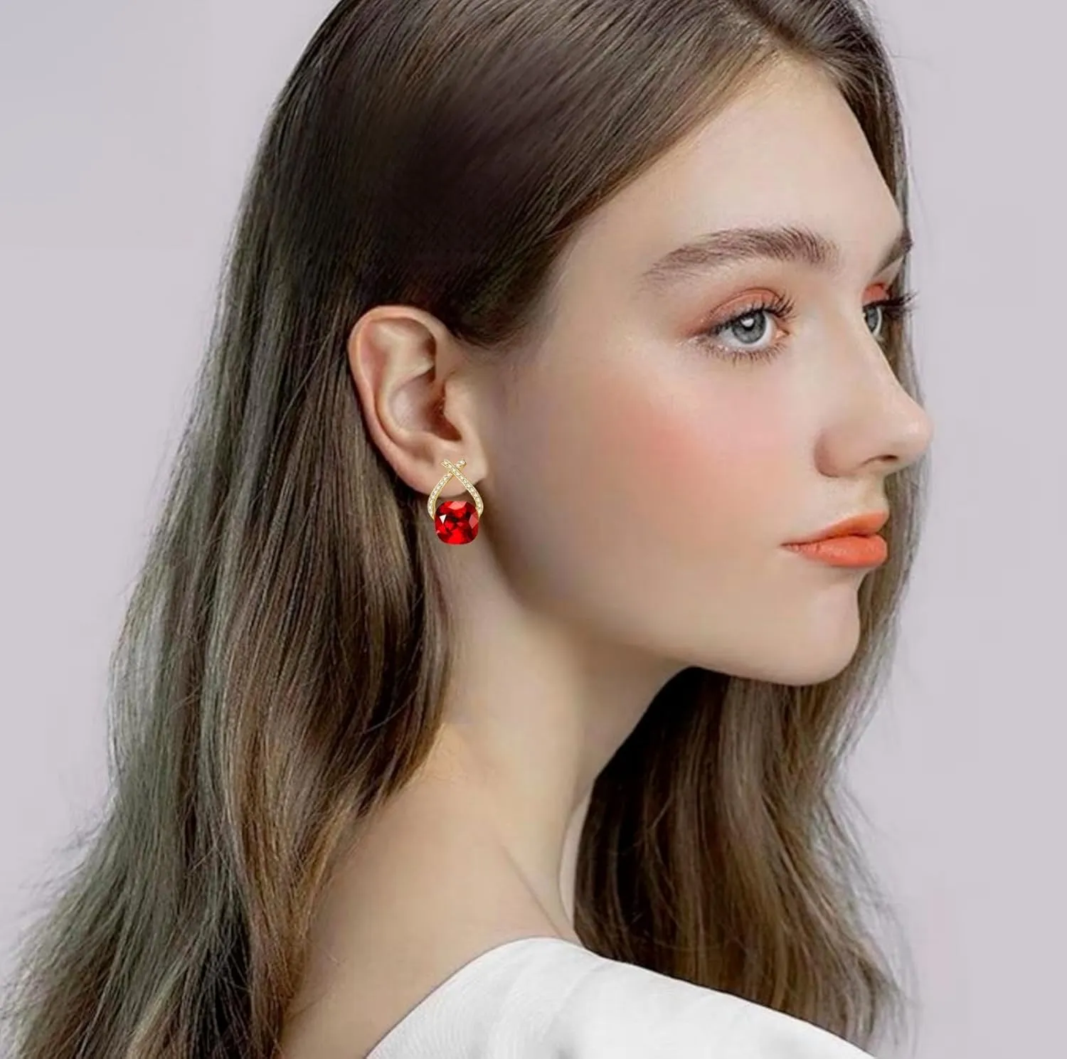 Austrian Crystal Drop Dangle Earrings | Plated 18K/Rose Gold Zircon Gemstone Birthstone Hanging Dangly Stud Earrings Jewelry Gift for Wife Mom Daughter Girlfriend