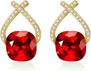 Austrian Crystal Drop Dangle Earrings | Plated 18K/Rose Gold Zircon Gemstone Birthstone Hanging Dangly Stud Earrings Jewelry Gift for Wife Mom Daughter Girlfriend