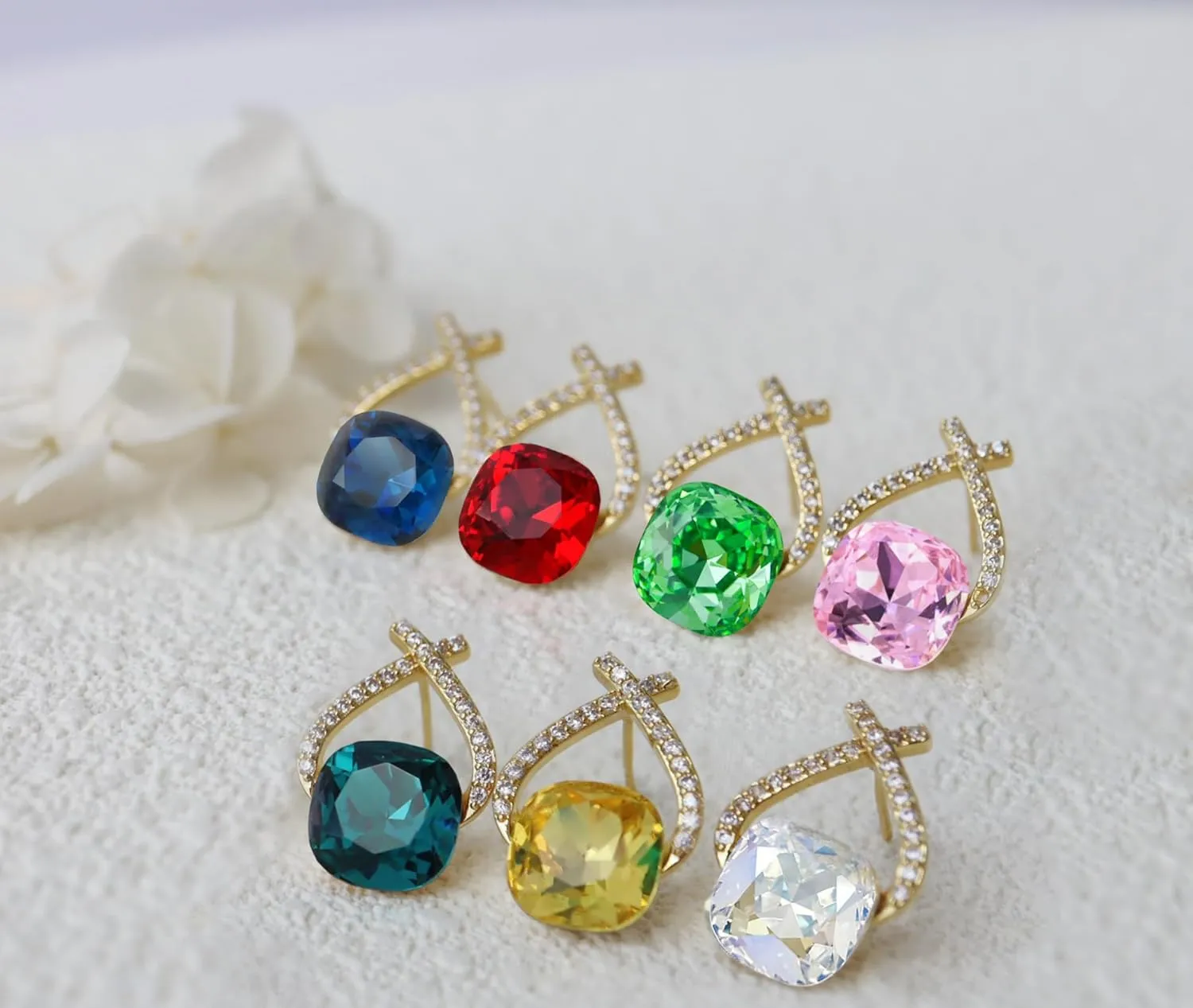 Austrian Crystal Drop Dangle Earrings | Plated 18K/Rose Gold Zircon Gemstone Birthstone Hanging Dangly Stud Earrings Jewelry Gift for Wife Mom Daughter Girlfriend