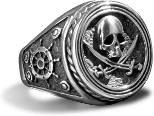 bahamut Mens Pirate Captain Skull Knife Ring for Men Gothic Punk Halloween Biker Stainless Steel Vintage Jewelry