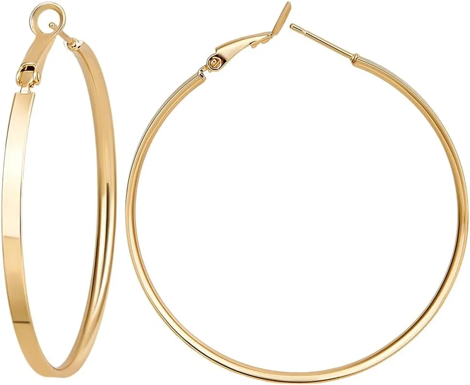 Beebeecraft 1 Box 3 Pairs Earrings Loops for Women Real 14K Gold Plated Brass Large Circle Round Hoop Earrings Metal Lightweight Chunky Earrings Oversize Gold Earrings Set 50mm