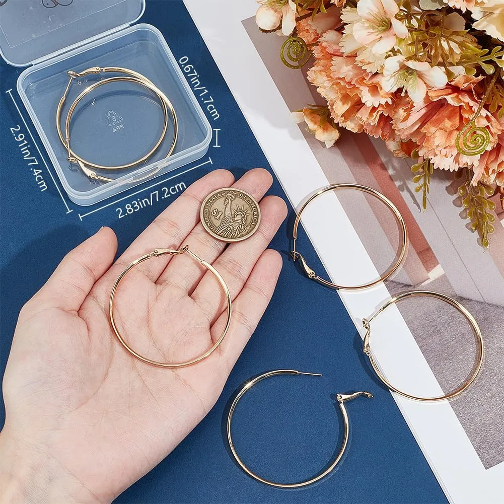 Beebeecraft 1 Box 3 Pairs Earrings Loops for Women Real 14K Gold Plated Brass Large Circle Round Hoop Earrings Metal Lightweight Chunky Earrings Oversize Gold Earrings Set 50mm