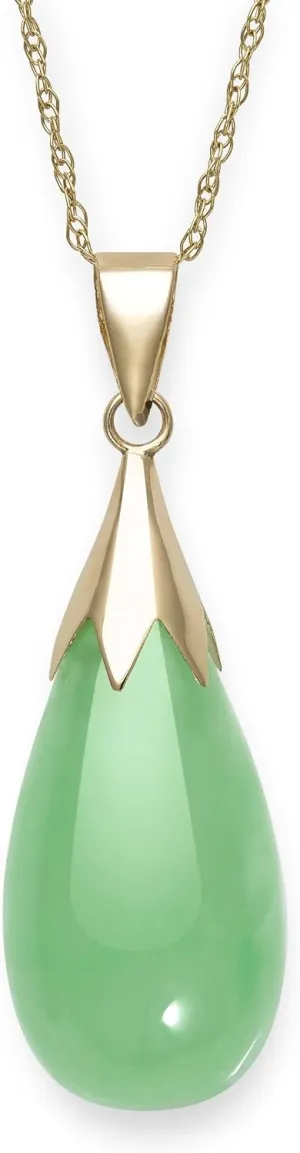 Belacqua Natural teardrop Jade Pendant Necklace for Women | 14K Gold 18" Rope Chain With Spring Ring Clasp | Jewelry for Her | Gift Box Included