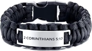 Bible Verse Braided Leather Bracelet - 2 Corinthians 5:17 - Motivational Inspirational Gifts Faith Engraved Stainless Steel Adjustable Religious Jewelry Christian Bracelet for Men Women