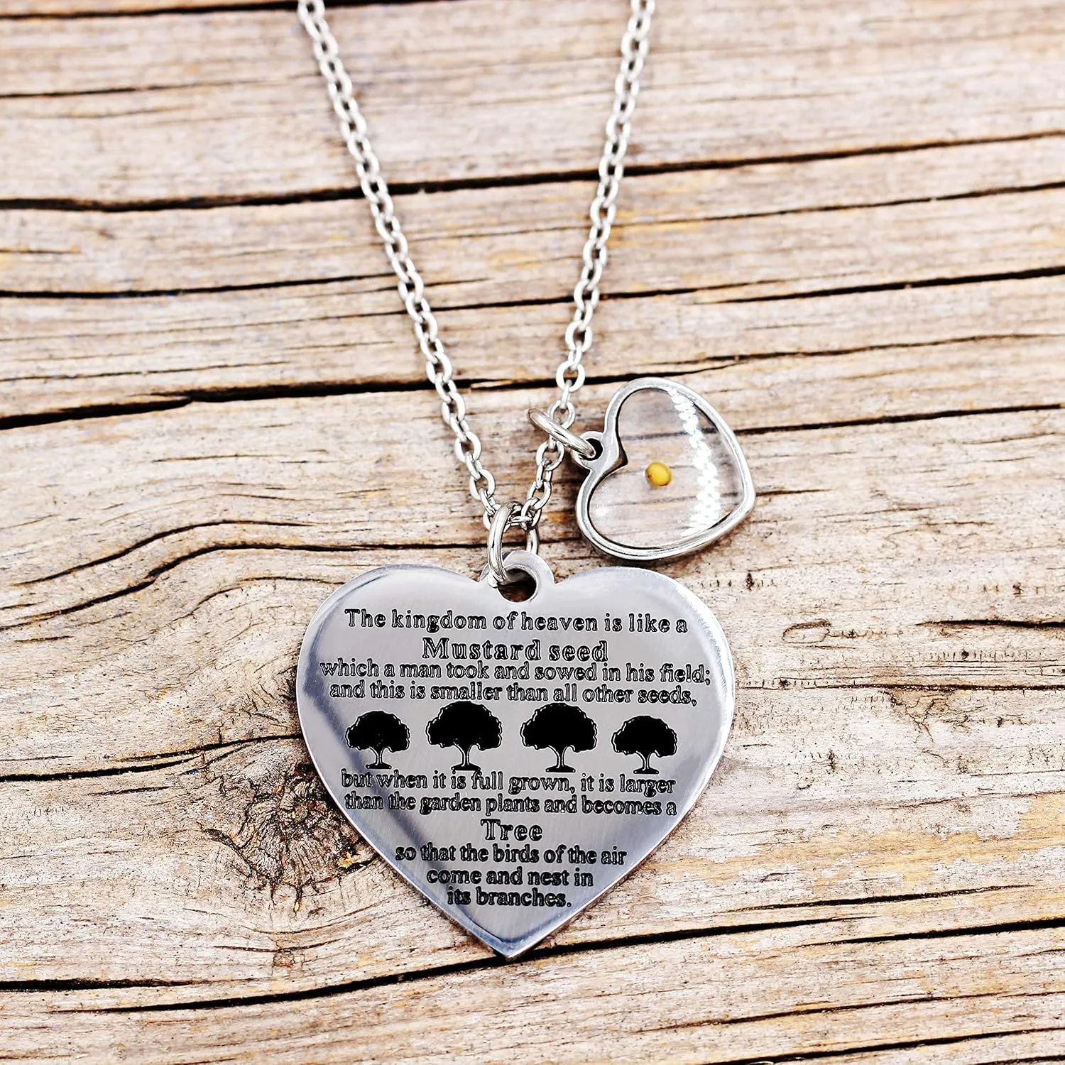 Bible Verse Cross Heart Double Sided Necklace If You Have Faith as Small as Mustard Seed You Can Move Mountains Matthew 17:20