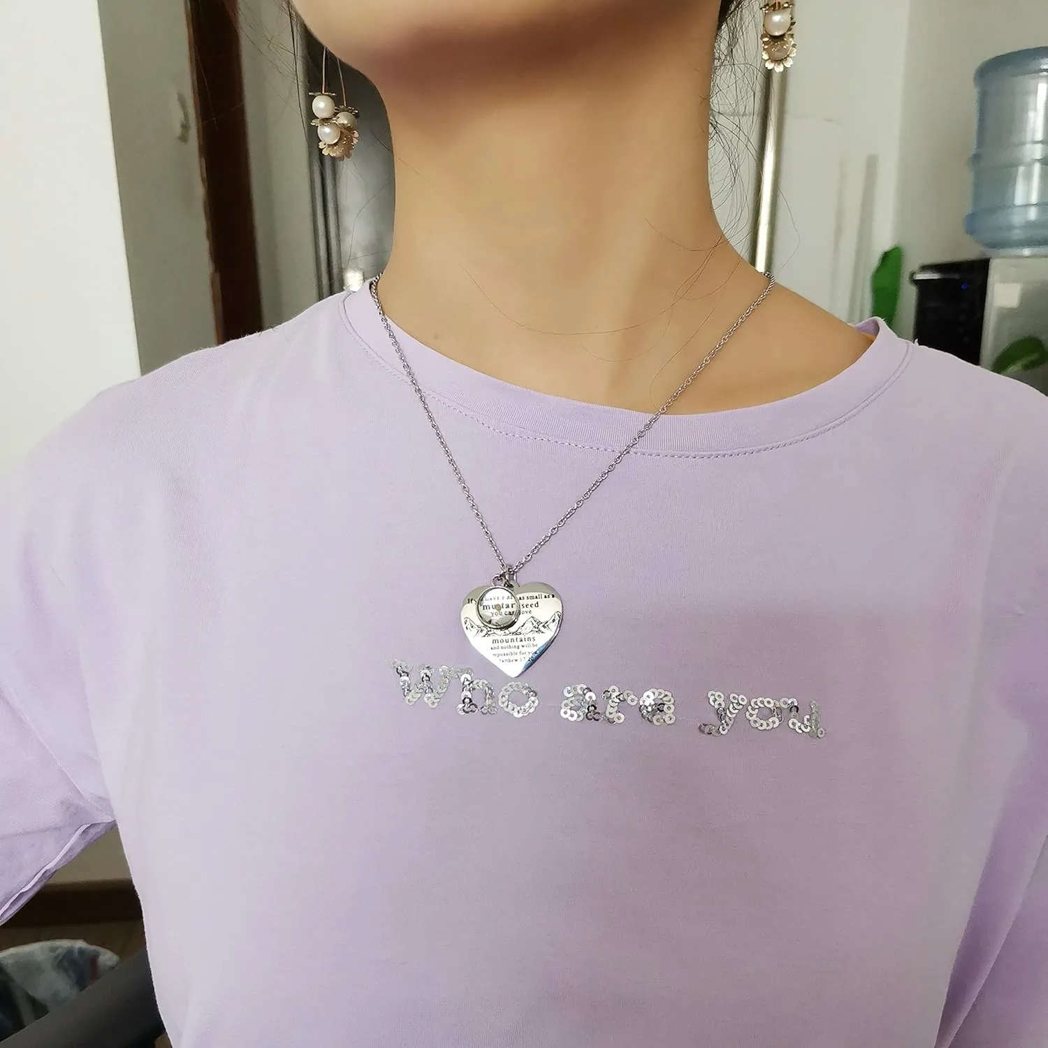 Bible Verse Cross Heart Double Sided Necklace If You Have Faith as Small as Mustard Seed You Can Move Mountains Matthew 17:20
