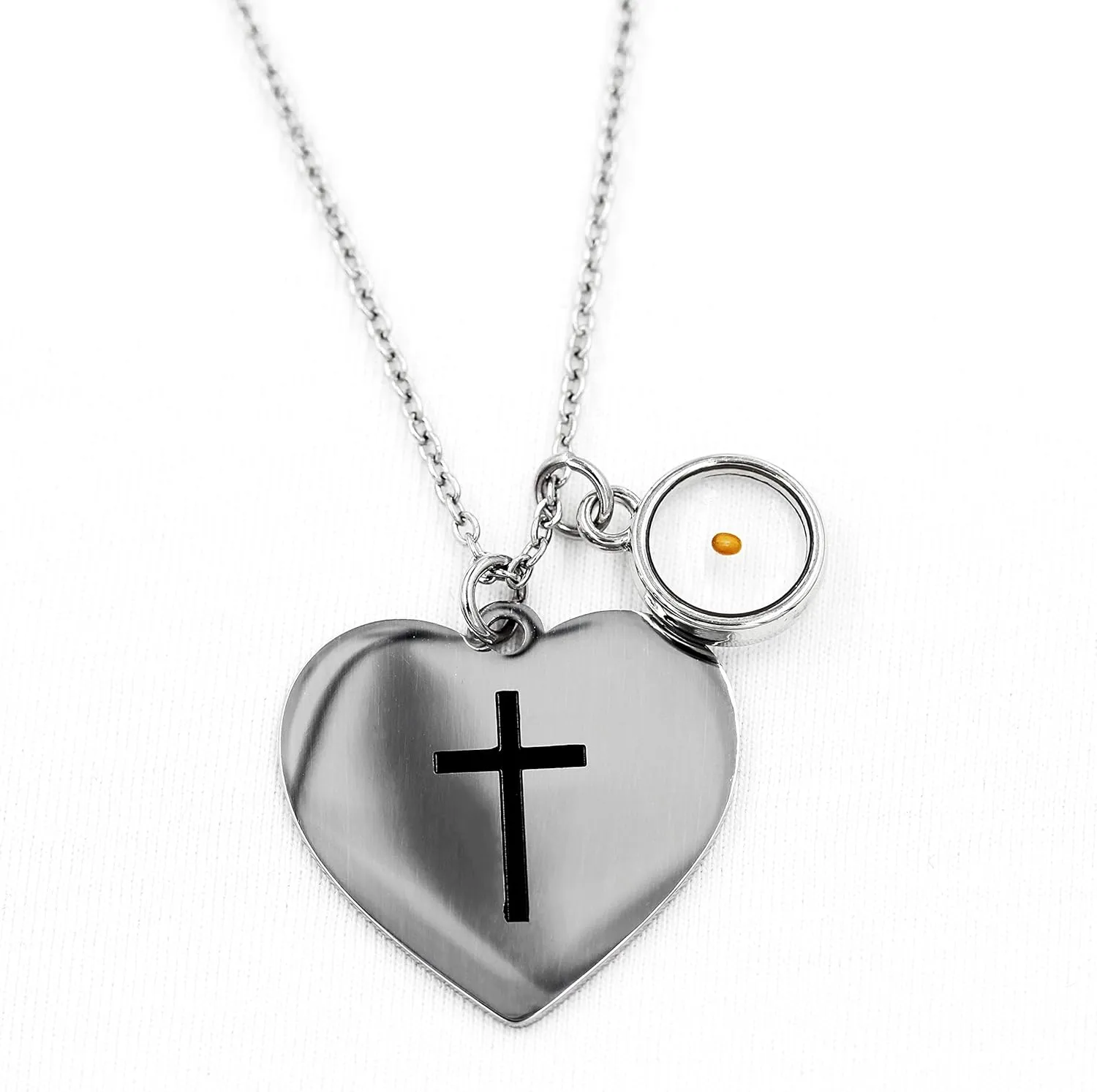 Bible Verse Cross Heart Double Sided Necklace If You Have Faith as Small as Mustard Seed You Can Move Mountains Matthew 17:20