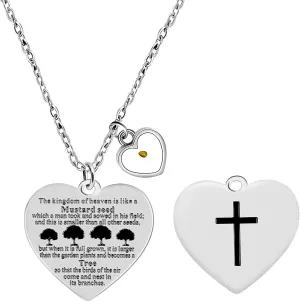 Bible Verse Cross Heart Double Sided Necklace If You Have Faith as Small as Mustard Seed You Can Move Mountains Matthew 17:20