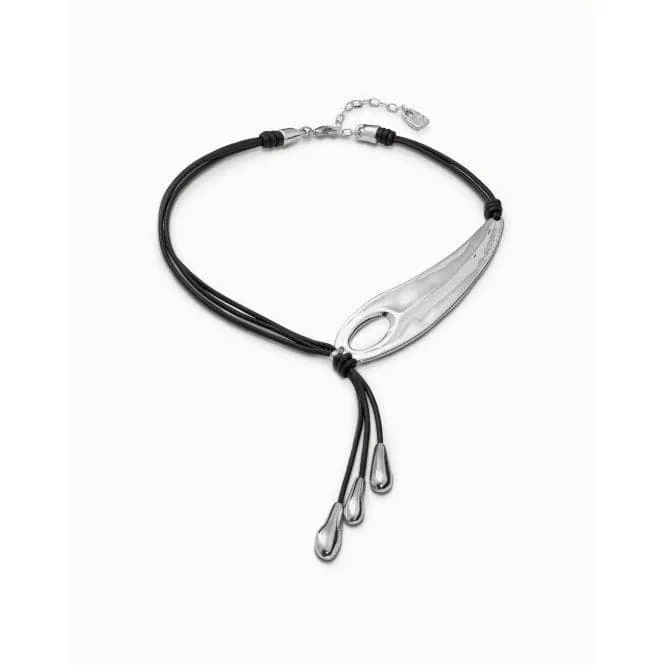 Big Leaf Silver Leather Necklace