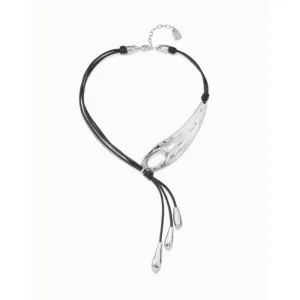 Big Leaf Silver Leather Necklace