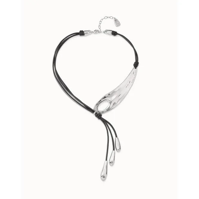 Big Leaf Silver Leather Necklace