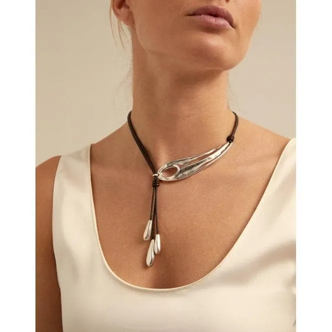 Big Leaf Silver Leather Necklace