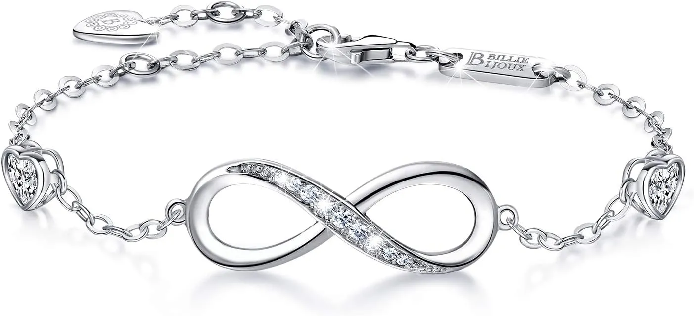 Billie Bijoux Infinity Love Bracelets for Women 925 Sterling Silver Womens Bracelet Love Symbol Charm Adjustable Bracelet Jewelry