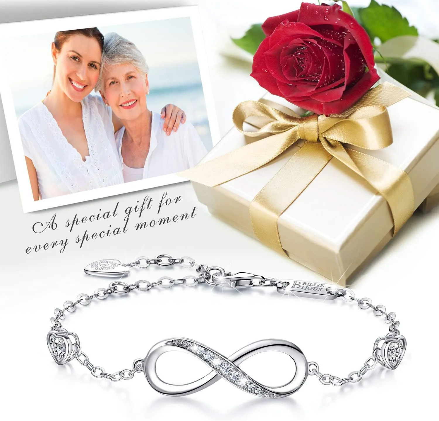 Billie Bijoux Infinity Love Bracelets for Women 925 Sterling Silver Womens Bracelet Love Symbol Charm Adjustable Bracelet Jewelry