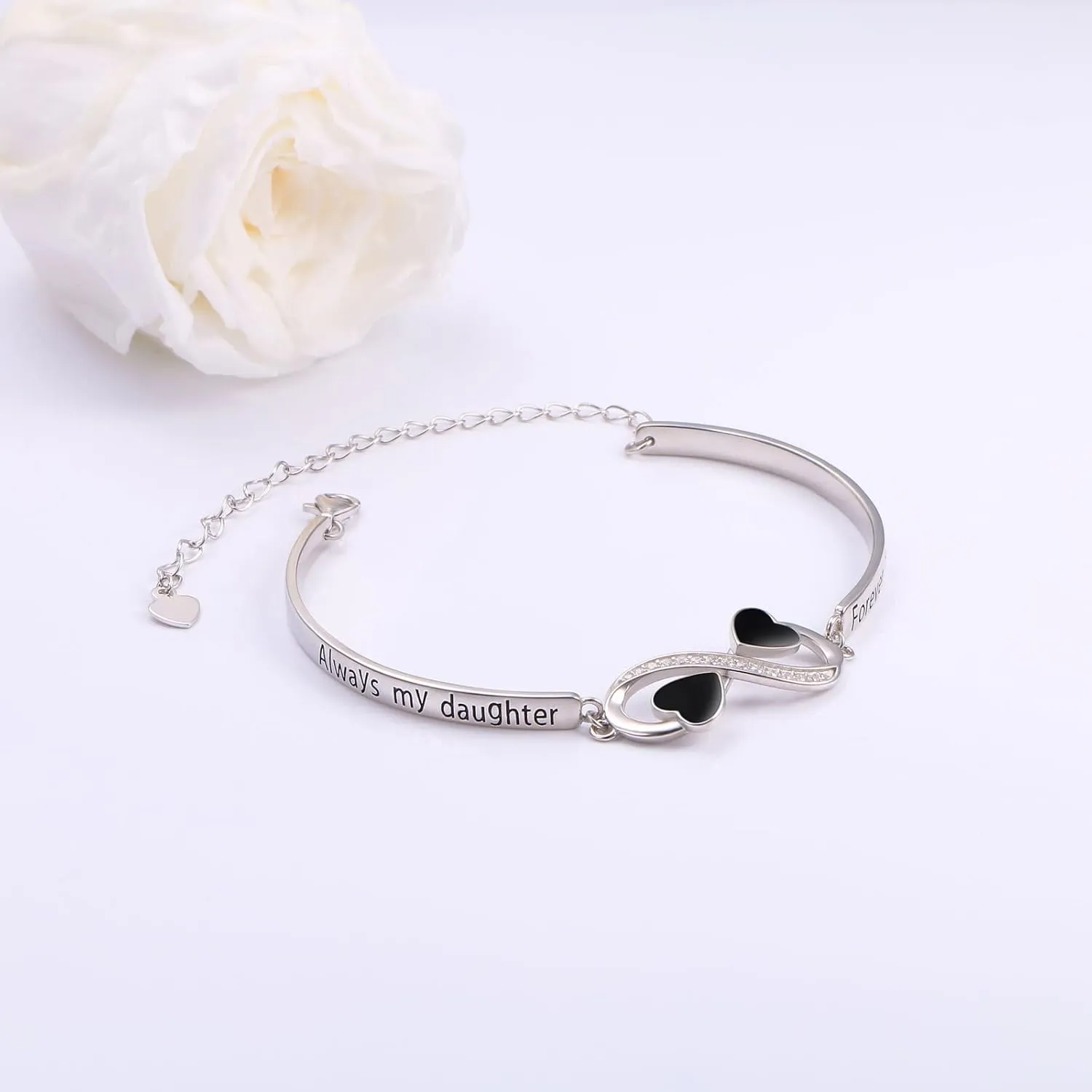 Birthday Gifts Inspirational Infinity Bracelet Engraved Love Message Adjustable Bangle Sister Mother Daughter Lover Bracelets 925 Sterling Silver Family Jewelry for Women Girls
