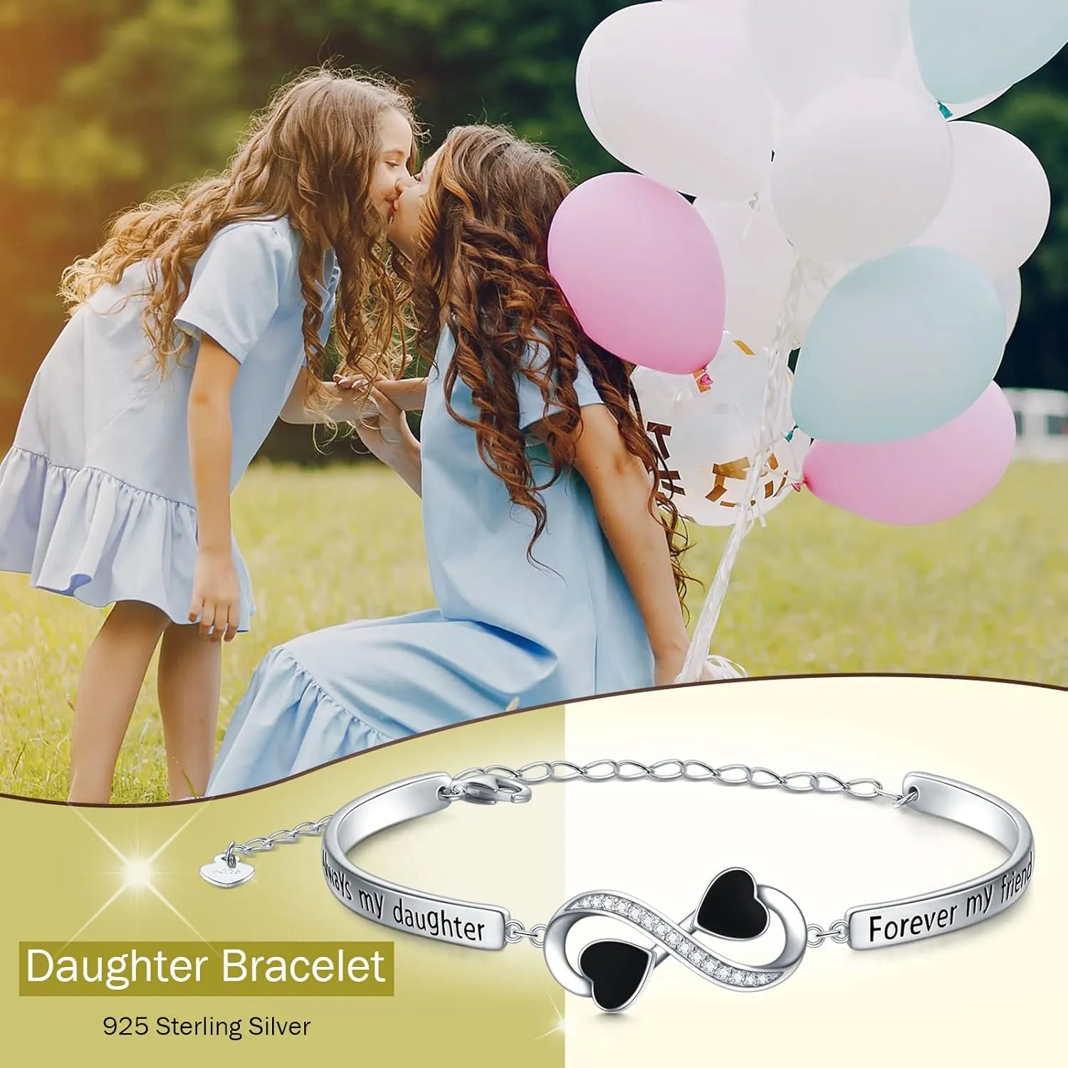 Birthday Gifts Inspirational Infinity Bracelet Engraved Love Message Adjustable Bangle Sister Mother Daughter Lover Bracelets 925 Sterling Silver Family Jewelry for Women Girls
