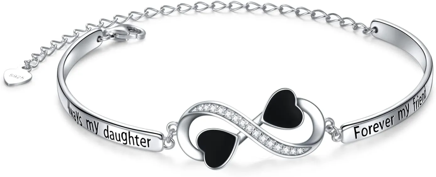 Birthday Gifts Inspirational Infinity Bracelet Engraved Love Message Adjustable Bangle Sister Mother Daughter Lover Bracelets 925 Sterling Silver Family Jewelry for Women Girls