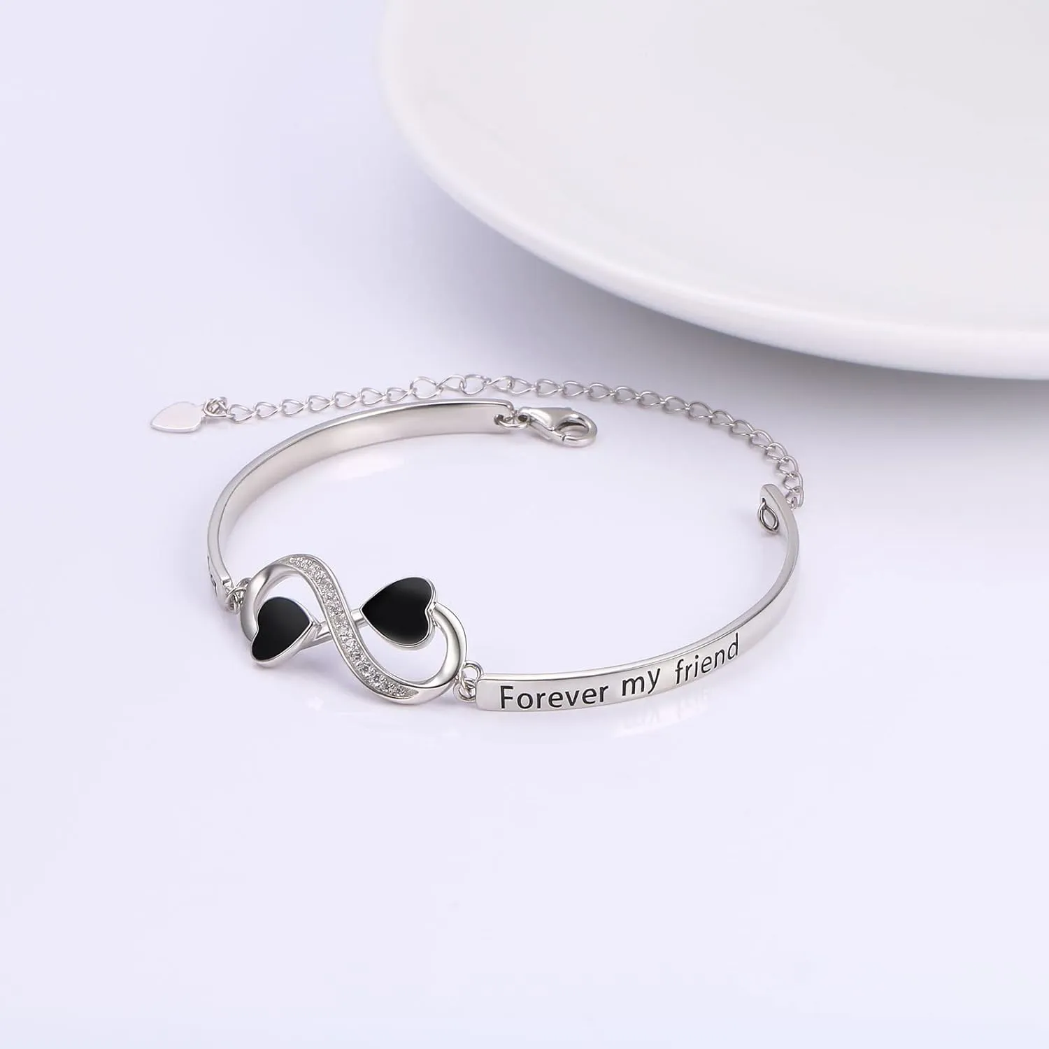 Birthday Gifts Inspirational Infinity Bracelet Engraved Love Message Adjustable Bangle Sister Mother Daughter Lover Bracelets 925 Sterling Silver Family Jewelry for Women Girls