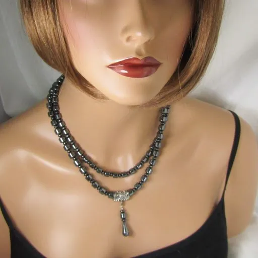 Black Hematite Multi-strand Necklace & Earrings