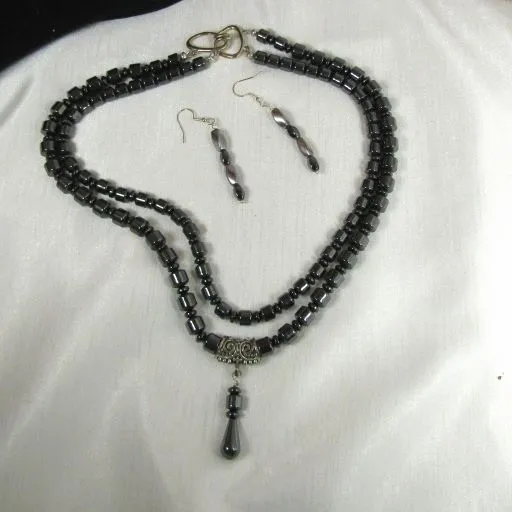Black Hematite Multi-strand Necklace & Earrings