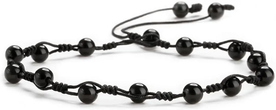 Black Onyx Bracelets For Women, Anti-Swelling Ankle Bracelet for Women Men Onyx Healing Therapy Anxiety Relief Yoga Beads Adjustable Braided Anklet Jewelry