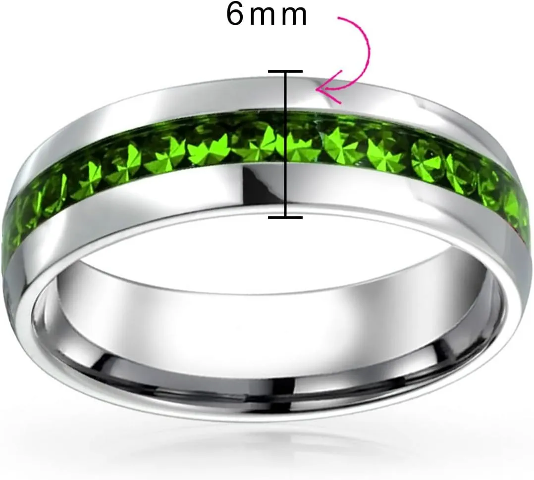 Bling Jewelry Customize Channel Set Crystal Eternity Band Ring Unisex Silver Toned Stainless Steel Birthstone Month Colors 6mm Sizes 5-12