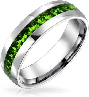 Bling Jewelry Customize Channel Set Crystal Eternity Band Ring Unisex Silver Toned Stainless Steel Birthstone Month Colors 6mm Sizes 5-12