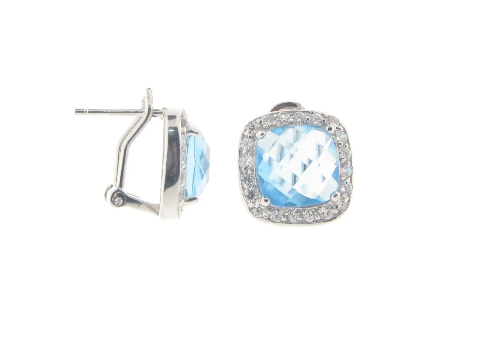 Blue & White Cubic Zirconia Omega Clasp Earrings
